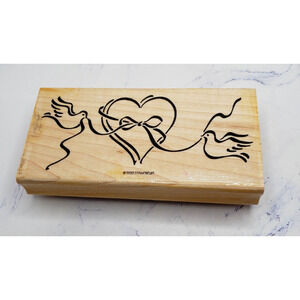Stampin Up Love Birds With Paper Heart Valentines Wood Mounted Rubber Stamp